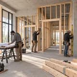 Framing and structural work on a residential construction site